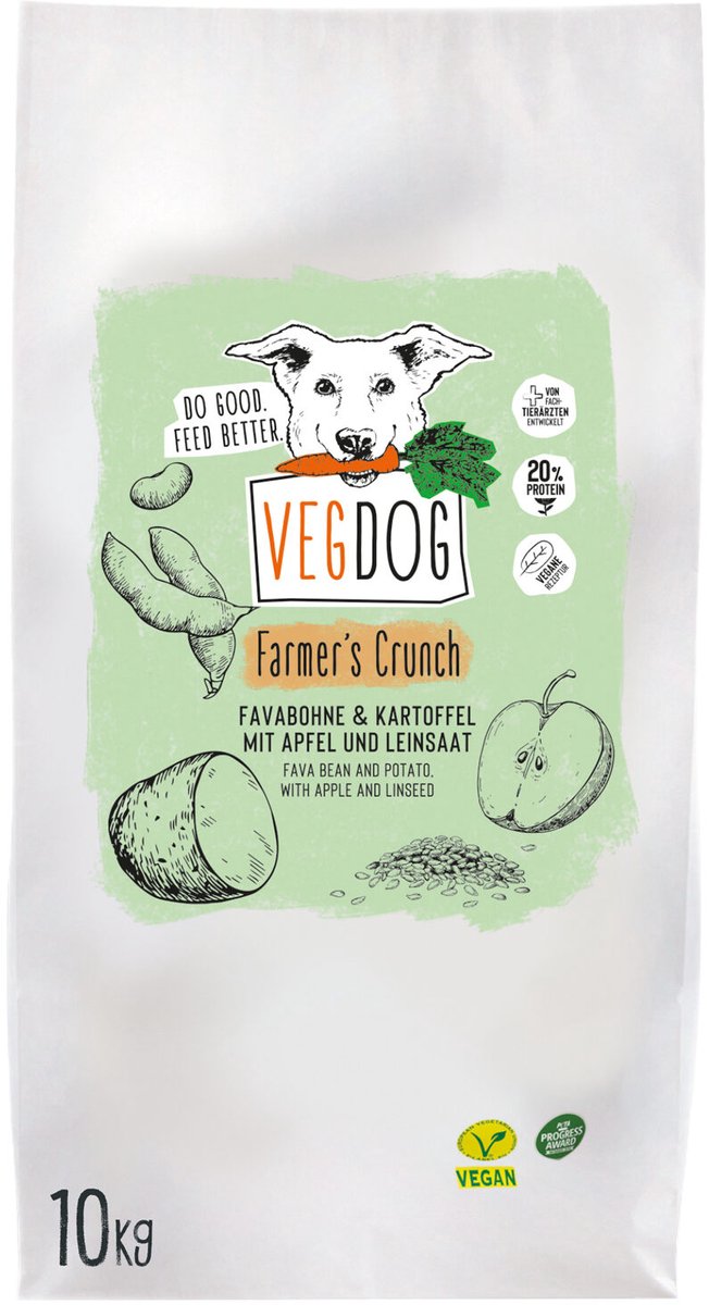 VegDog Vegdog Farmer’s Crunch – Hondenbrokken – Veganistisch – Volledig Dierenvoer – Duurzaam – Gezond – 10kg