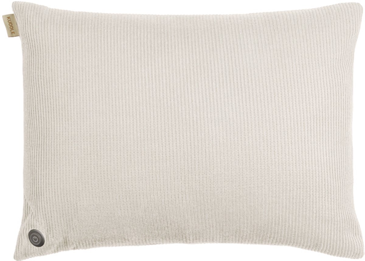 Kuddle Warmtekussen Oplaadbaar - Gebreid 'Off white' 45x60cm - Draadloos & Elektrisch - Inclusief Powerbank