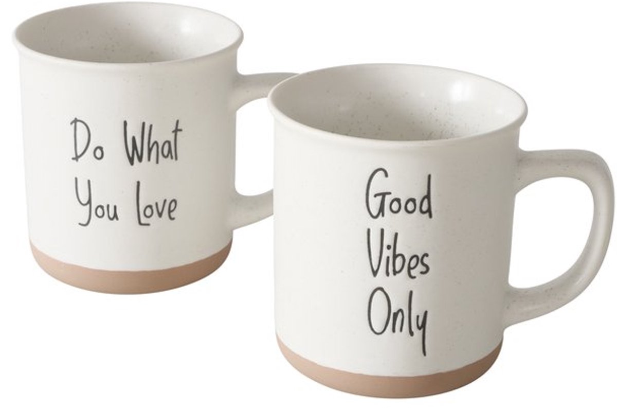 Boltze - Mokken - Bekers - Set van 2 - Keramiek - Do what you love / good vibes only.