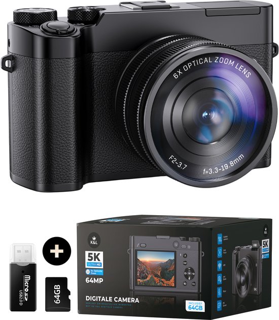 K&L digitale camera 5K – 64MP – 6x optische zoom – 64GB