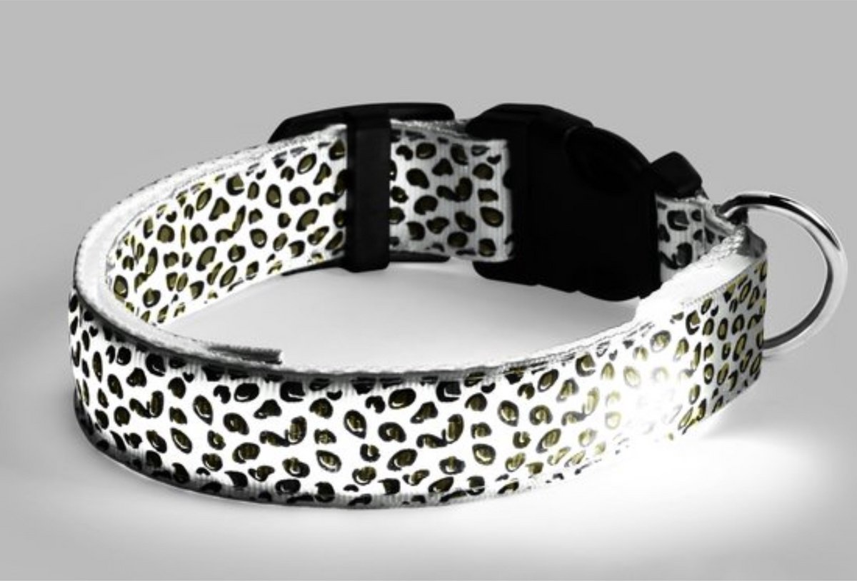 Furley's Lichtgevende LED Halsband Hond - Hondenriem Verlichting met Batterij - Hondenverlichting Halsbanden Lichtgevend - Size L - Wit