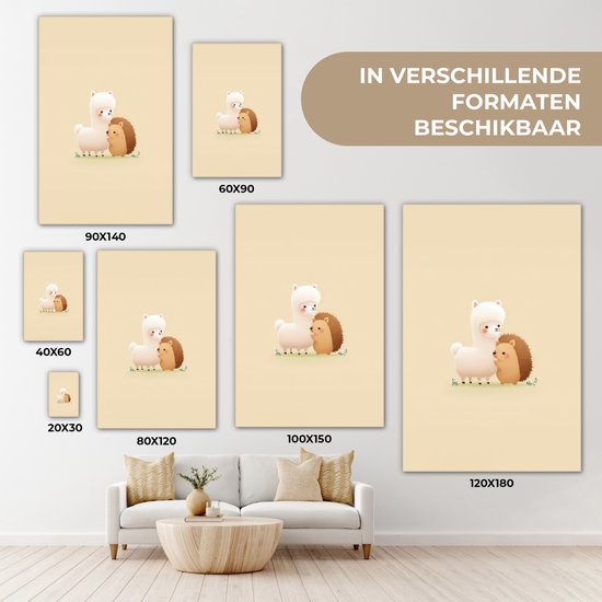 Tableau sur toile 80x120 cm - Décoration murale exclusive Alpaga - Hérisson - Brun - Câlin - Peinture pour chambre d'enfant - Décoration murale chambre de bébé - Décoration pour chambre de garçon et de fille - Accessoires Bébé