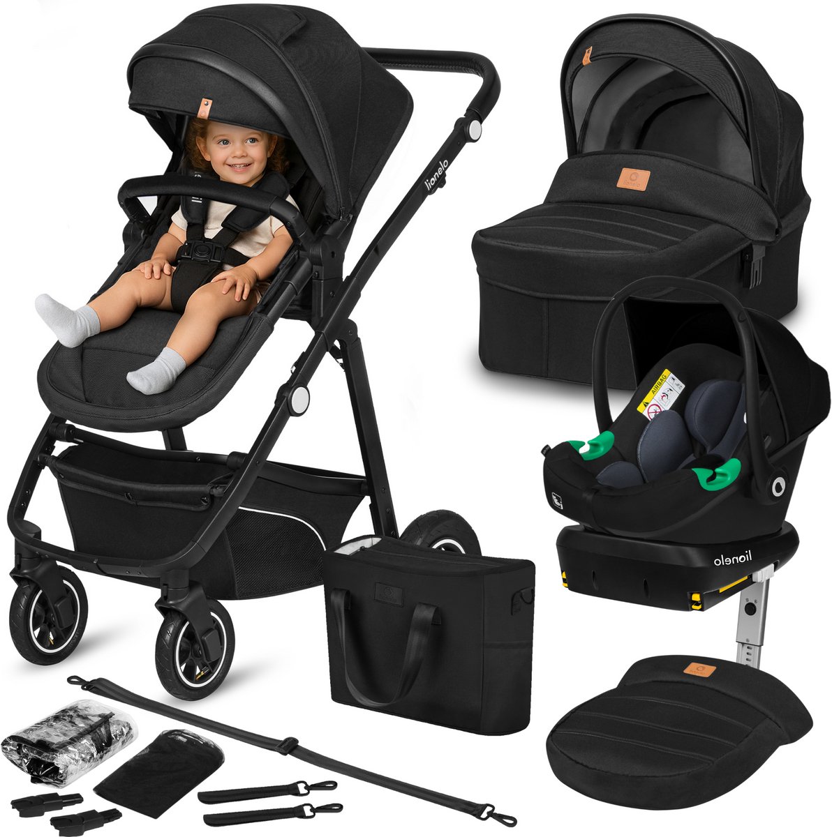 Lionelo Bianka - Kinderwagen 4 in 1 - incl. Autostoel & ISOFIX Basis - 0-22kg - XXL - Buggy 4in1 - Verstelbare Duwstang - Opvouwbaar - Accessoireset - XXL Zonnekap - Gelagerde Wielen - Reiswieg - Volledige Vering - Lionelo - €374,99