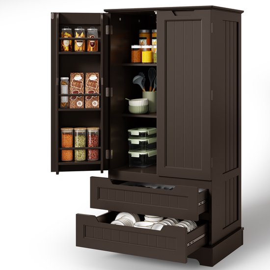 Meuble de cuisine indépendant Xbro – 2 tiroirs et 2 Portes – Meuble de rangement avec Planches réglables – Pour Cuisine, salle à manger ou buanderie – 40 x 60 x 120 cm – Marron clair