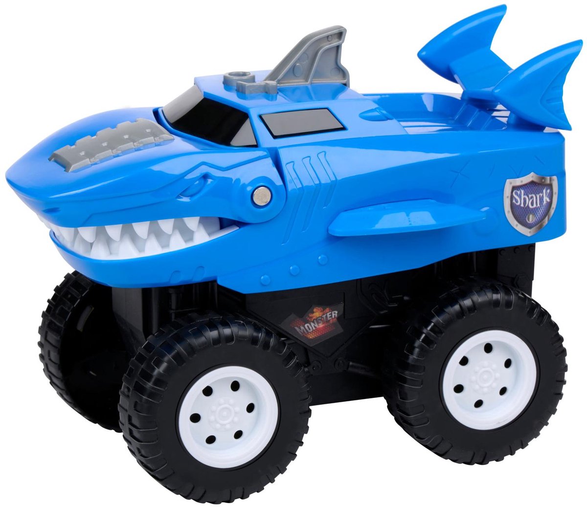 Eddy Toys Haai Auto - Shark Car met Licht en Geluid - Speelgoed Auto met Grote Wielen - Monstertruck - Werkt op 3x AA Batterijen - Blauw/Zwart/Wit