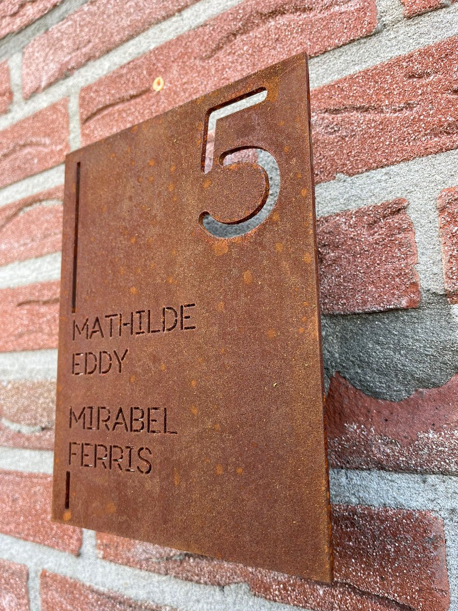 Naambord - naambordje - roest - verroest naambord - naamplaat - lasergesneden naambord - roestig naambordje - Corten staal - naam uit staal - stalen naambord - Verroest naambord - cortenstaal naamplaat