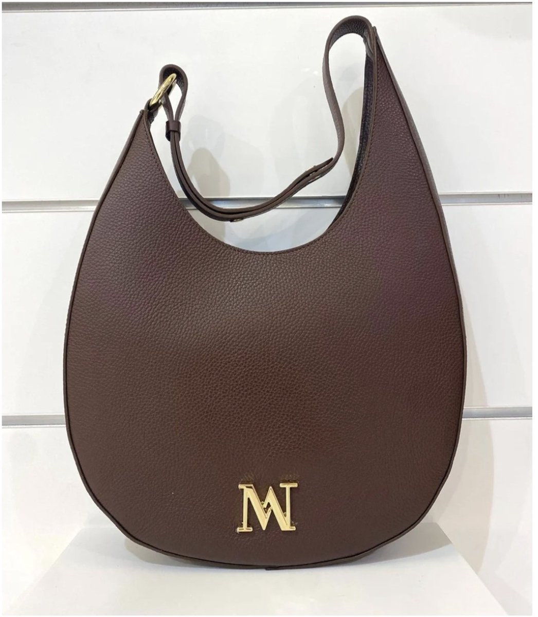 Mondieux madame tas-schoudertas Debby in choco kleur, in echt leer bij Bibossline