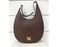 Mondieux madame tas-schoudertas Debby in choco kleur, in echt leer bij Bibossline