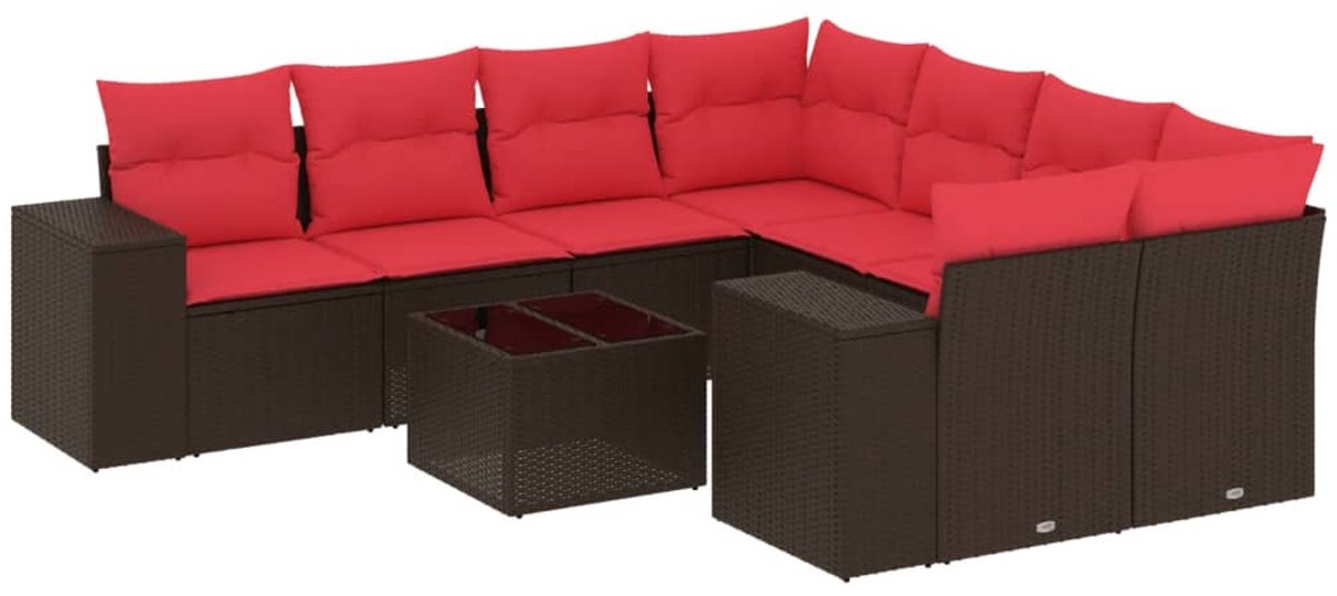 vidaXL - 9-delige - tuinbankset - met - kussens, - bruin - polyrotan