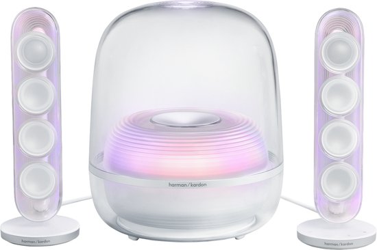 Harman Kardon SoundSticks 5 - 2.1 Design Speaker Set met Subwoofer - Bluetooth Luidsprekersysteem - Transparante Dome - Desktop & Home Audio - Wit