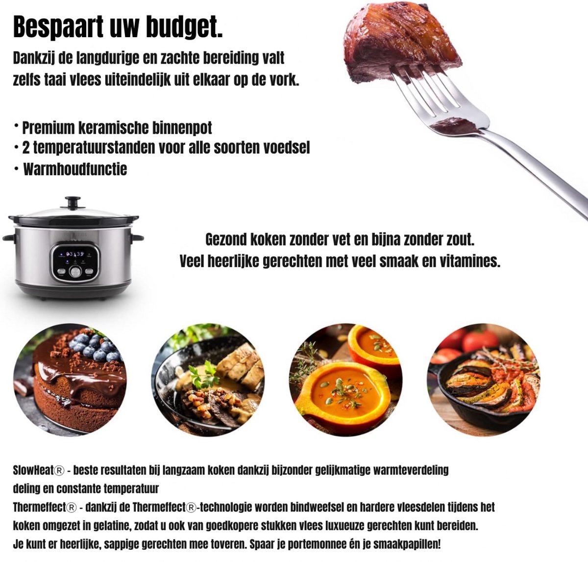 Afbeelding 2 van SCH® Slowcooker met timer - Slowcooker - Crockpot - Zilver - ‎25cm x 32cm x 23cm