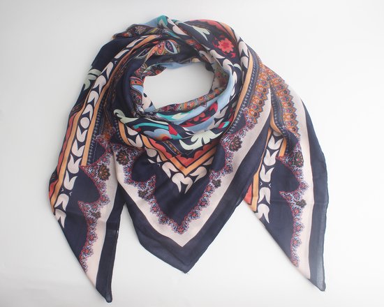 Foulard Floria - Foulard carré - Femme - Katoen - Imprimé fantaisie - Automne/hiver - Blauw rouge