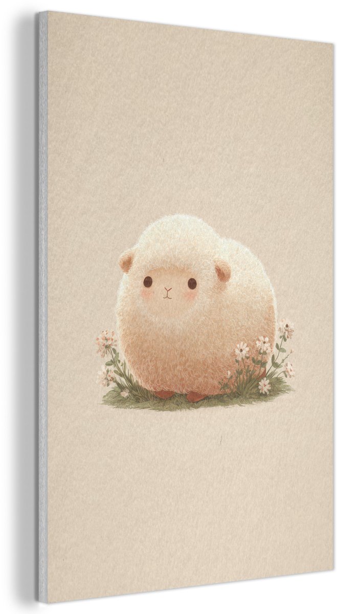 Akoestisch wandpaneel 60x90 cm - Vilt schilderij Schaap - Beige - Bloemen - Akoestische panelen - Geluidsdempende wanddecoratie - Geluidsisolatie woonkamer - Muurdecoratie geluidspanelen