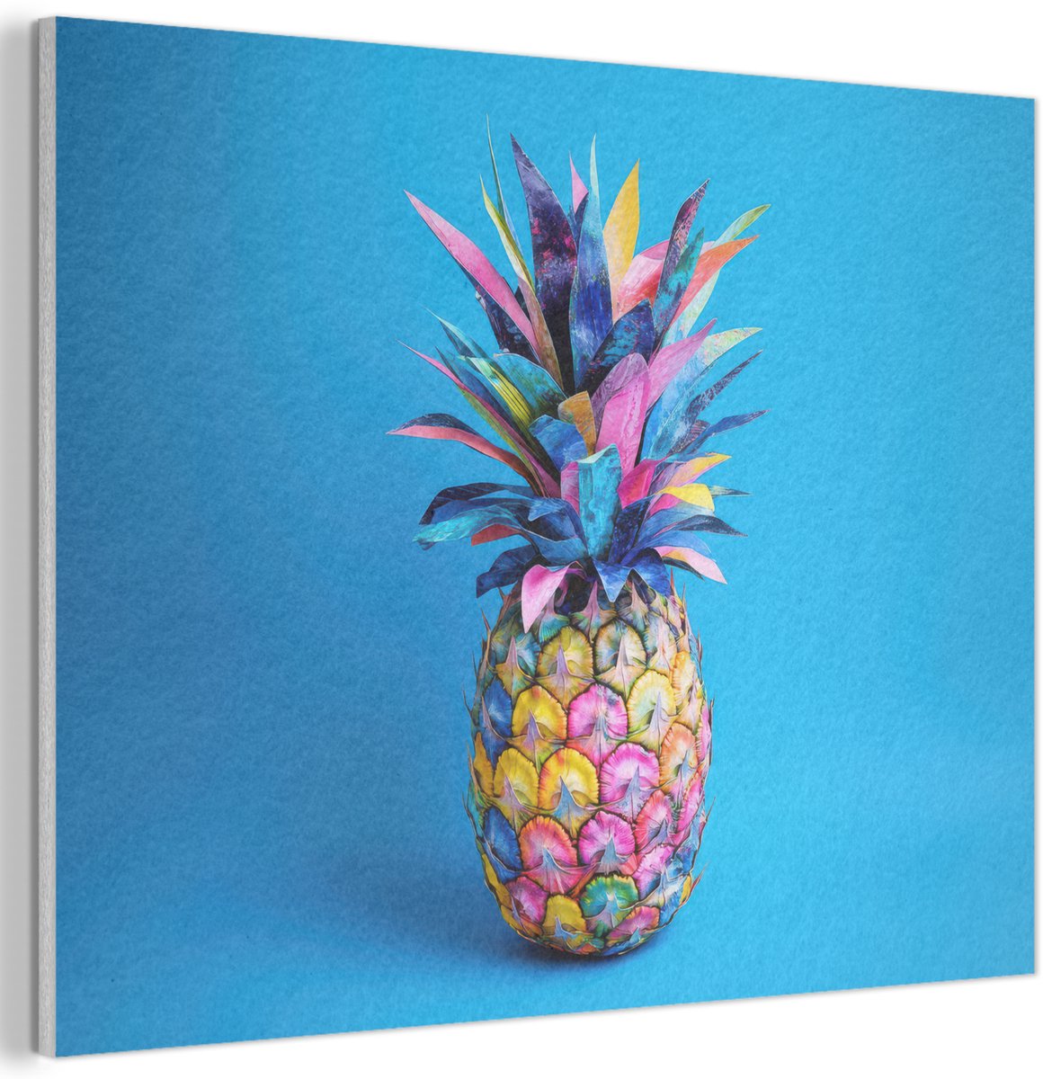 Akoestisch wandpaneel 70x50 cm - Vilt schilderij Ananas - Blauw - Tropisch - Vrolijk - Akoestische panelen - Geluidsdempende wanddecoratie - Geluidsisolatie woonkamer - Muurdecoratie geluidspanelen