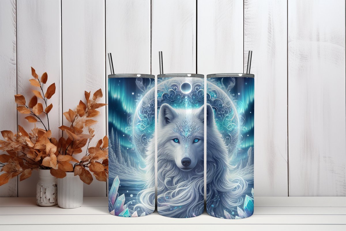 Roestvrijstalen tumbler - geïsoleerde beker - Tumbler - 600ml - witte wolf - warm en koude drank - anti lek dop - vaatwasser bestendig - ijzer rietje - schoolbeker - to go beker - kinderen - volwassen - alle leeftijden – Trendy nu