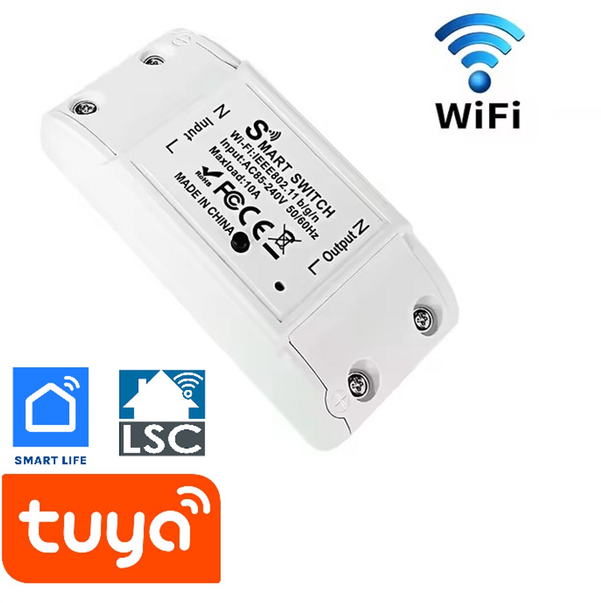 Premium WiFi Smart Switch – Compatibel met Alexa, Google Assistant, Tuya, Smart Life & LSC Smart Connect (Action) – Slimme Aan/Uit Schakelaar 90-250V AC, 10A