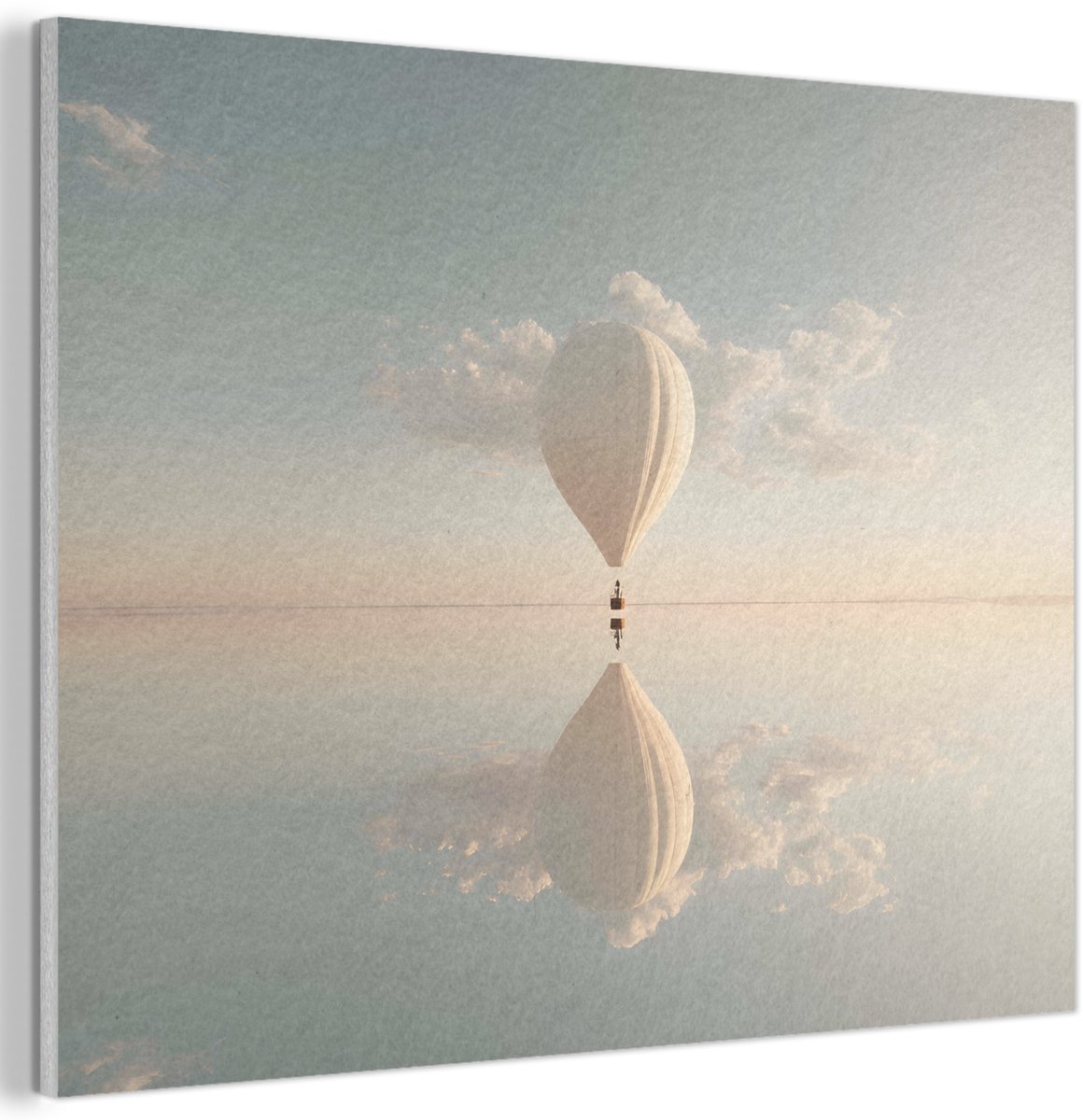 Akoestisch wandpaneel 70x50 cm - Vilt schilderij Luchtballon - Wolken - Water - Blauw - Akoestische panelen - Geluidsdempende wanddecoratie - Geluidsisolatie woonkamer - Muurdecoratie geluidspanelen
