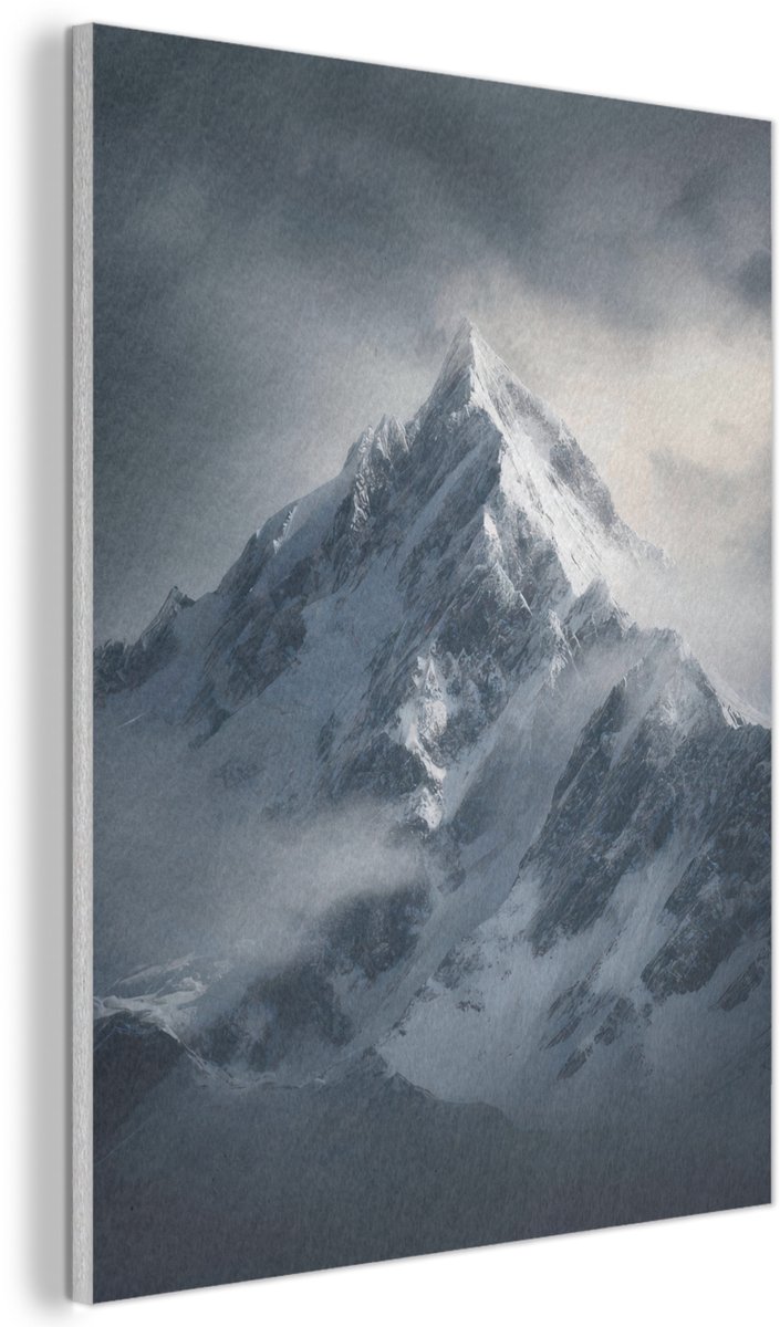 Akoestisch wandpaneel 30x40 cm - Vilt schilderij Sneeuw - Berg - Wolken - Akoestische panelen - Geluidsdempende wanddecoratie - Geluidsisolatie woonkamer - Muurdecoratie geluidspanelen