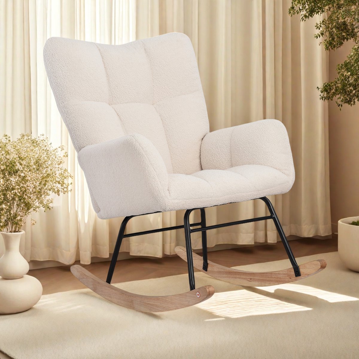 Schommelstoel, teddy gevoerde Glider Rocker met hoge rugleuning, leesstoel, moderne schommel, accent, stoelen, glider, recliner voor woonkamer, slaapkamer