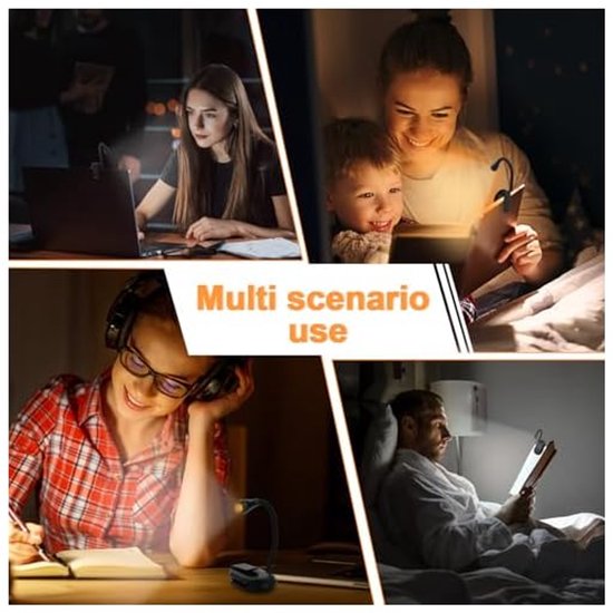 Leeslamp, leeslamp USB bed 360° oplaadbaar, draagbare 3 kleuren verstelbare LED-licht leeslamp van Merkloos — afbeelding 2