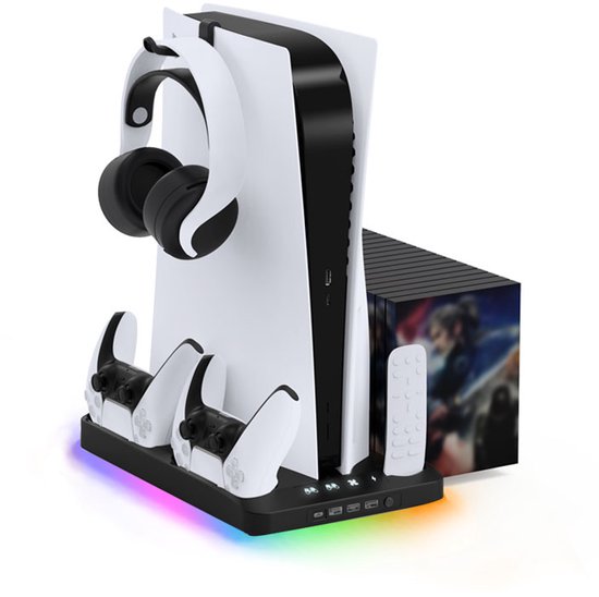 NexZone - PS5 Ventilator - Oplaadstation - RGB verlichting - Game disc opslag - Afstandbediening - Zwart