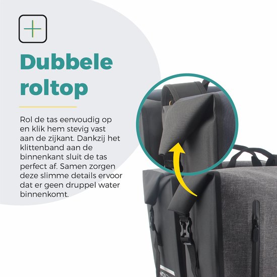 Voltano Dubbele Fietstas Rolltop Luxe E-bike - Zwart / Grijs - 48 Liter - 100% Waterdicht - Fietstassen Elektrische Fietsen van Voltano — afbeelding 4