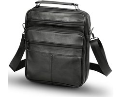THL Design - Leren schoudertas Heren- Reportertas - Werk tas - L - Echt Leer Zwart