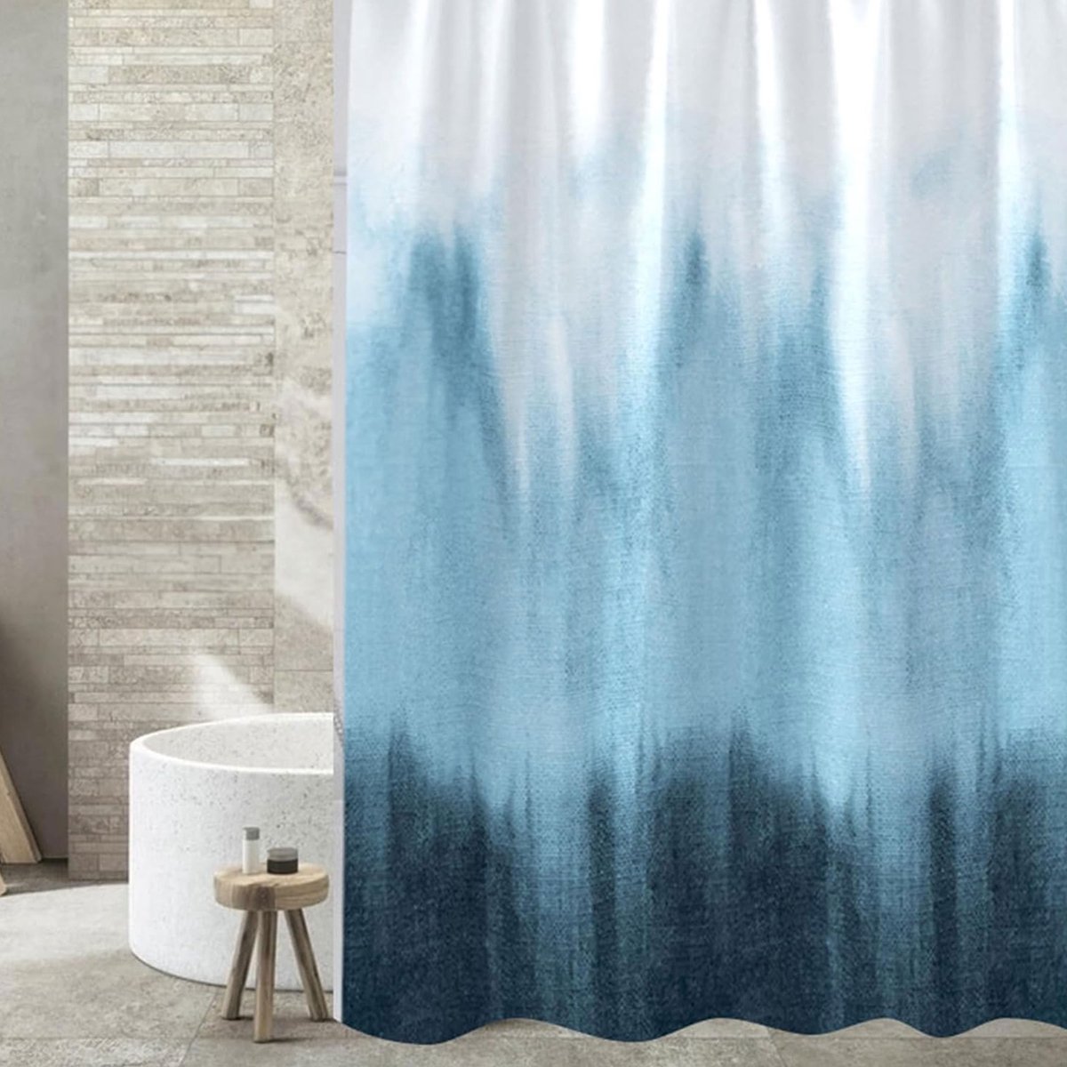 Douchegordijn 120 x 200 cm Badgordijn EVA Waterdicht Anti Schimmel Badkamergordijn met 8 Douchegordijn Haken Wasbaar Shower Curtain voor Badkamer Badkuip - Blauw met golven