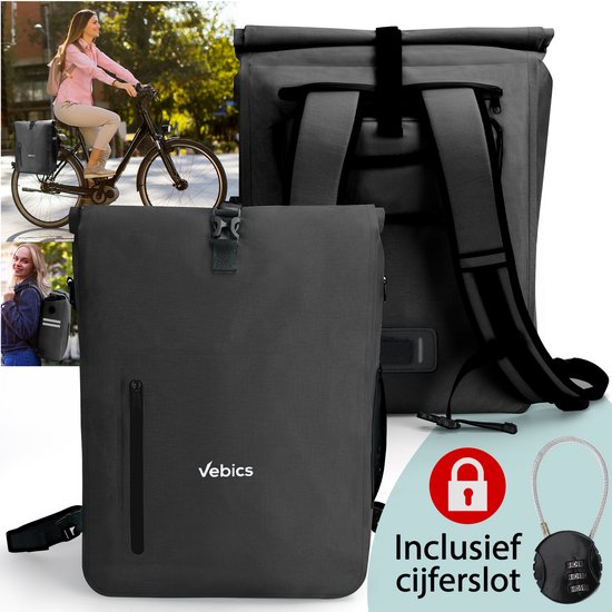 Nextcover® 3-in-1 Fietstas & Rugzak [Aquashield] - 100% Waterproof - Enkele Fietstas voor E-bike & Stadsfiets met Laptopvak - Schoudertas - 25 Liter - Blauw