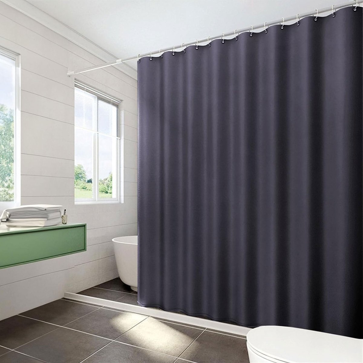 Douchegordijn 120 x 200 cm Badgordijn EVA Waterdicht Anti Schimmel Badkamergordijn met 8 Douchegordijn Haken Wasbaar Shower Curtain voor Badkamer Badkuip - Zwart