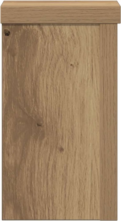 Houten plantenstandaard met ladefront met houtnerf en knoesten.