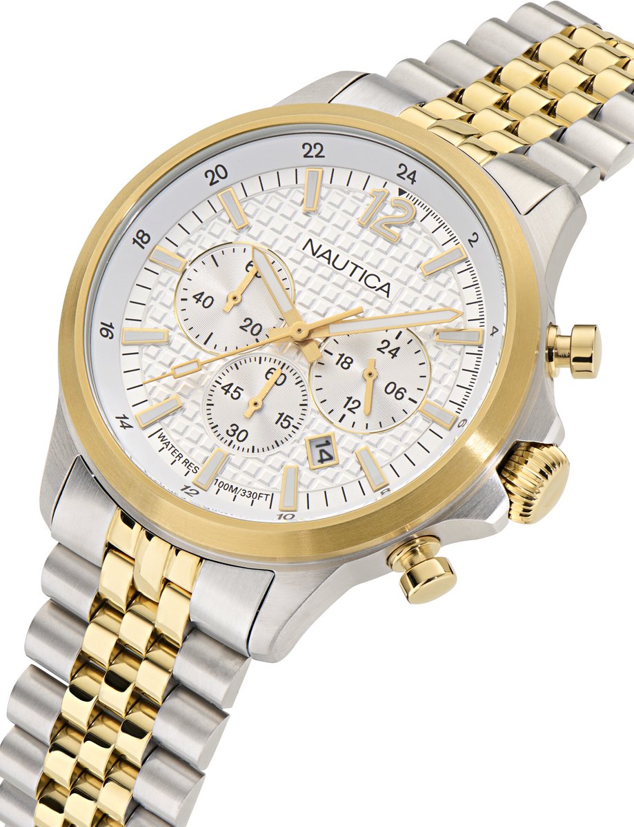 Nautica Nct Blueocean Quartz Analoog Horloge Tweekleurig Material 100% Roestvrij Staal 100% Acero Inoxidablearmband 45 mm NAPBOF408