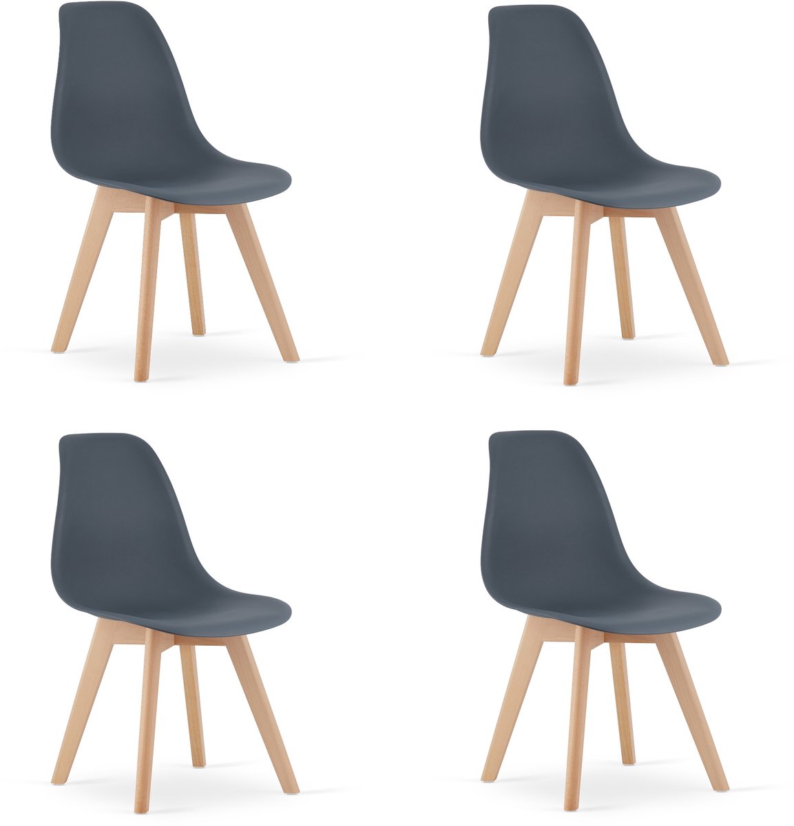 LEOBERT Set van 4 Eetkamerstoelen KITO – Donker Leistee – Beuken Poten – Kuipstoel met Kunststof Zitting – Tijdloos Design, Functioneel en Duurzaam, Geschikt voor Woonkamer, Eetkamer en Kantoor