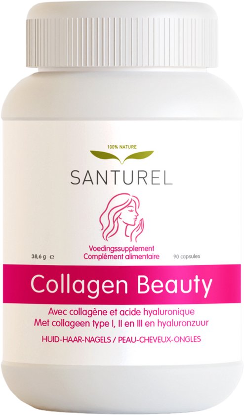 Santurel Collagen Beauty - Vermindert rimpels - Versterkt het haar - Tegen broze nagels - Collageen Complex - Gotu kola - Heermoes - 90 Capsules