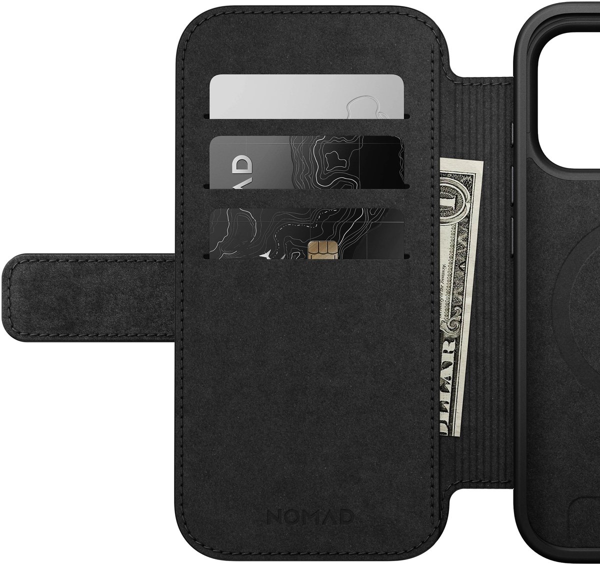 Nomad Modern Lederen Folio iPhone 17 Pro – Gerecycled Aluminium Knoppen – Camera Bedieningsknop – 50% Gerecycled Polycarbonaat Materiaal - Bruin