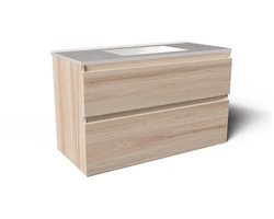 Saniclass Vita Badkamermeubelset - 100x60x46cm - 2 lades - greeploos - 1 wasbak - zonder kraangaten - overloop - keramiek - licht eiken