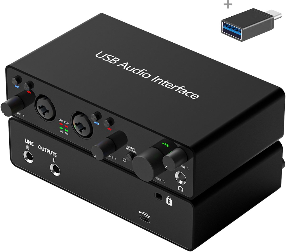 Delmark USB Audio-interface - 2e Generatie - 2i2 - 24bit - 192kHz - 2 ingangen - Zwart