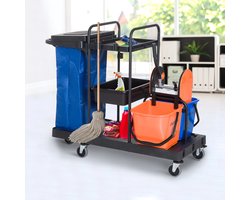 Pugsdrly Schoonmaakwagen Reinigingswagen Dweilwagen Systeemwagen met 4 soepel lopende wielen Zwart+Blauw+Oranje 111 × 63,3 × 103 cm