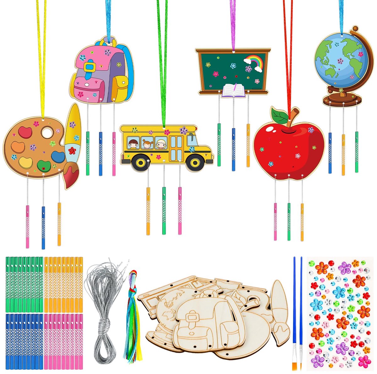 Windgongset 12 stuks - Houten Doe-Het-Zelf Set - Voor Kinderen - Creatieve Knutselprojecten