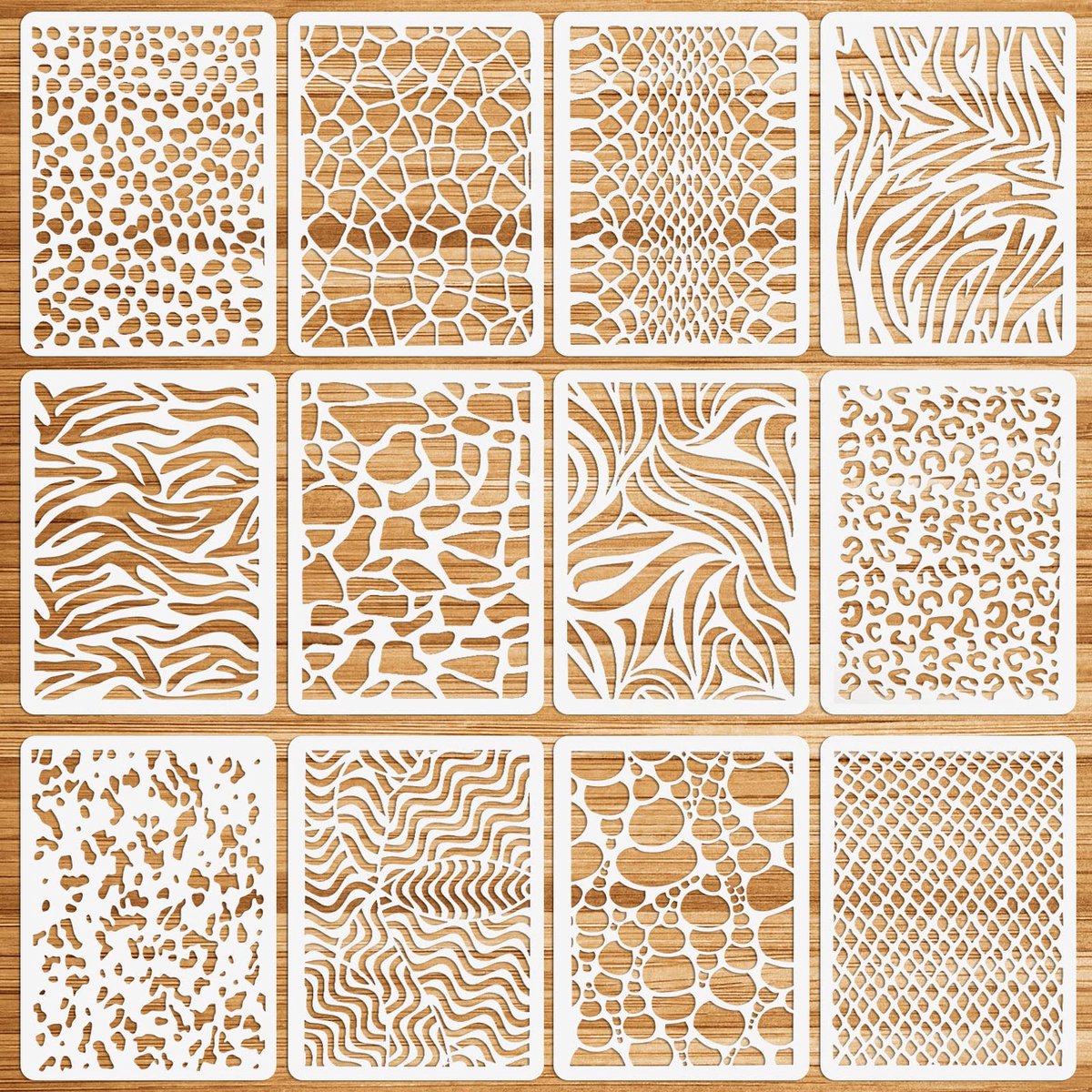 Herbruikbare Schildersjablonen 12 Stuks - Kunststof, 21 x 15 cm voor Vloeren, Muren en Meubels