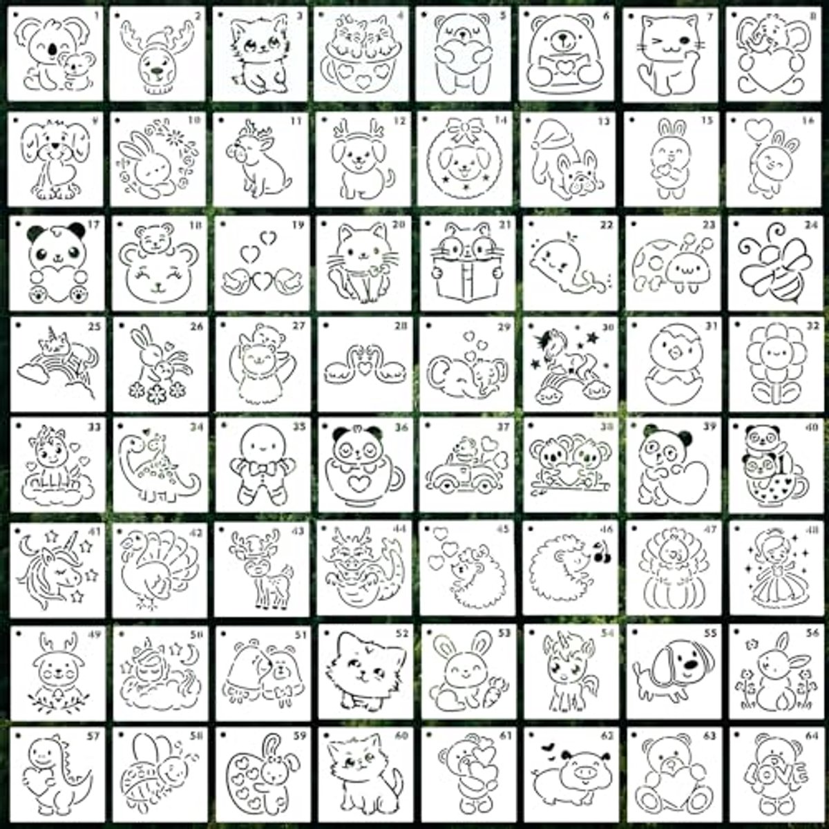 64 Dierensjablonen - Herbruikbaar - 3x3 Inch - Perfect voor Creatieve Projecten
