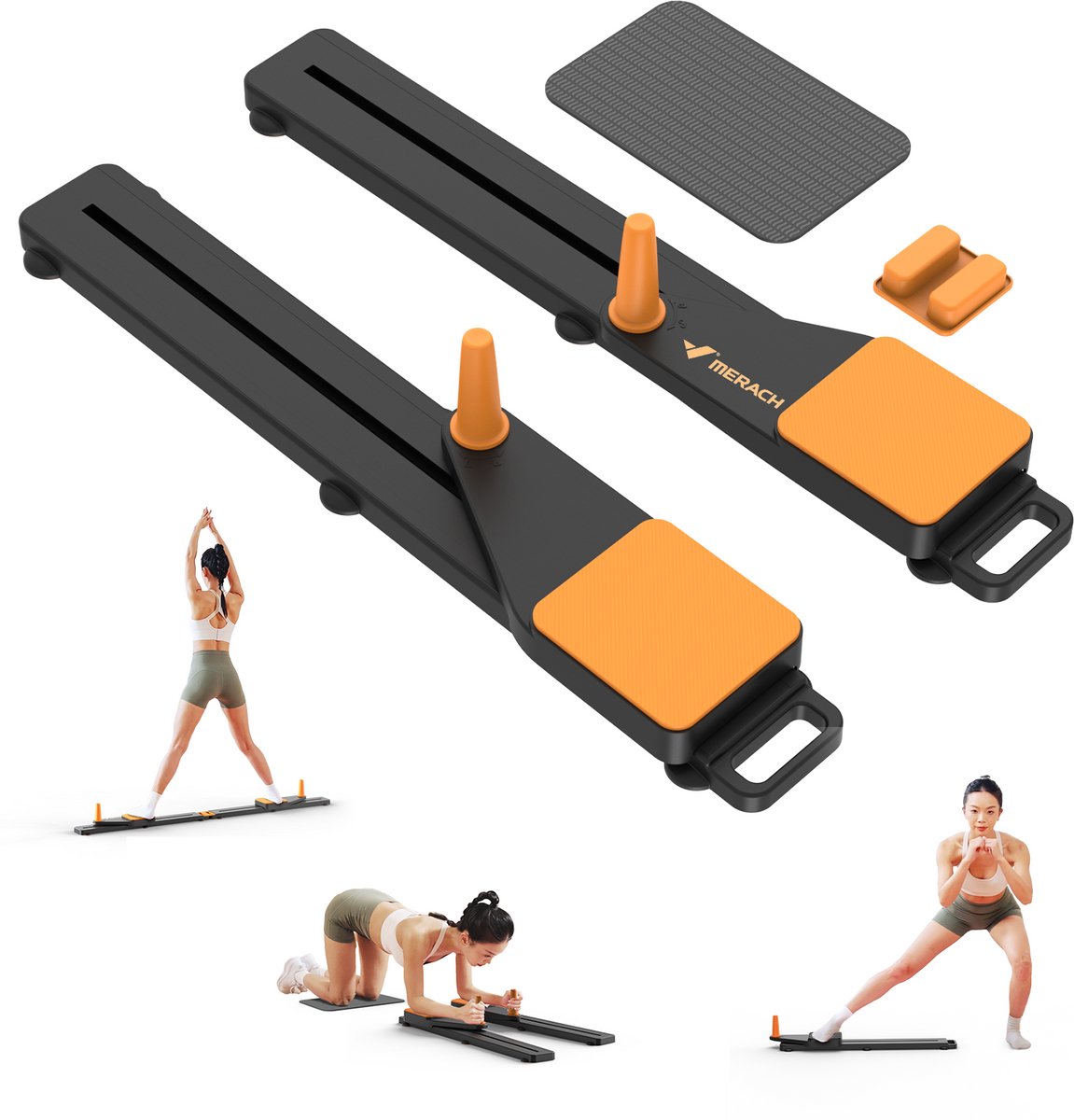 MERACH 4-in-1 Pilates Board - Pilates Reformer - Multifunctioneel - Demontabel Design - Antislip - 6,8 kg Weerstandsband - Ruimtebesparend Buik- en rugtrainers - Geschikt voor Thuisstudio - Oranje