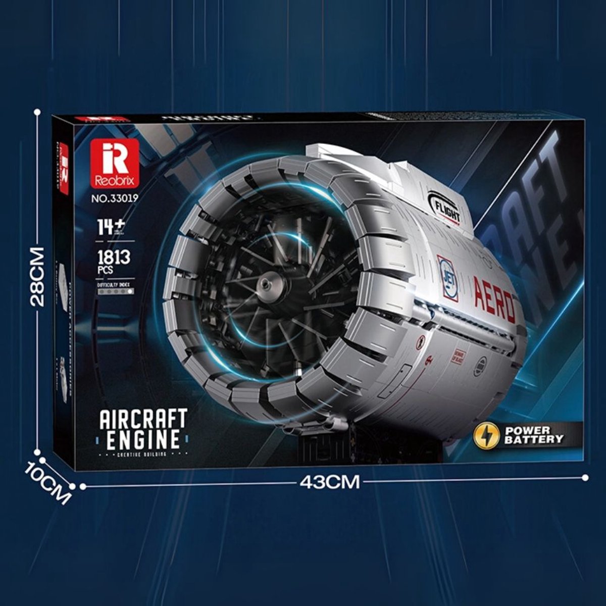Reobrix - 33019 Vliegtuig Motor bouwset | Classic contructie modelbouw | Technische educatief speelgoed voor volwassenen | DIY creator motorisch decoratie geschikt voor Lego | Bouwdoos met 1813 bouwstenen — afbeelding 8