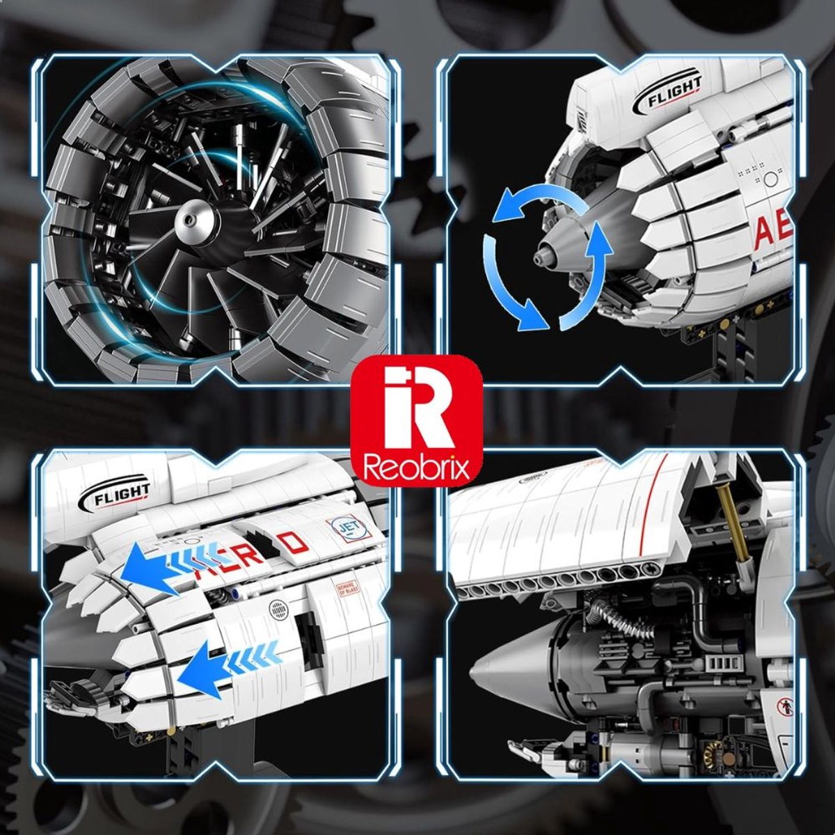 Reobrix - 33019 Vliegtuig Motor bouwset | Classic contructie modelbouw | Technische educatief speelgoed voor volwassenen | DIY creator motorisch decoratie geschikt voor Lego | Bouwdoos met 1813 bouwstenen — afbeelding 3