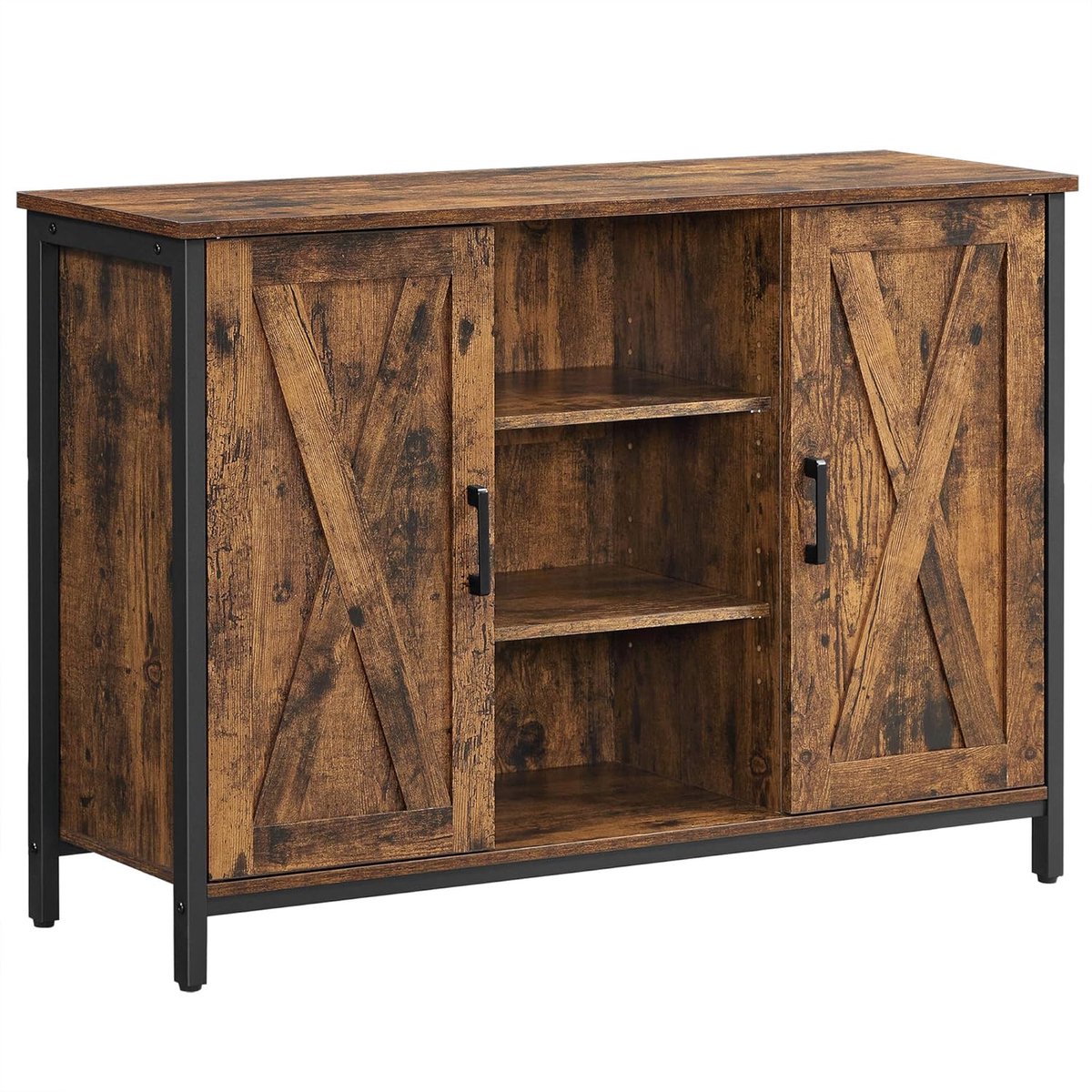 VASAGLE dressoir / keukenkast - breedte 100 cm - open planken en deuren - vintage bruin-zwart