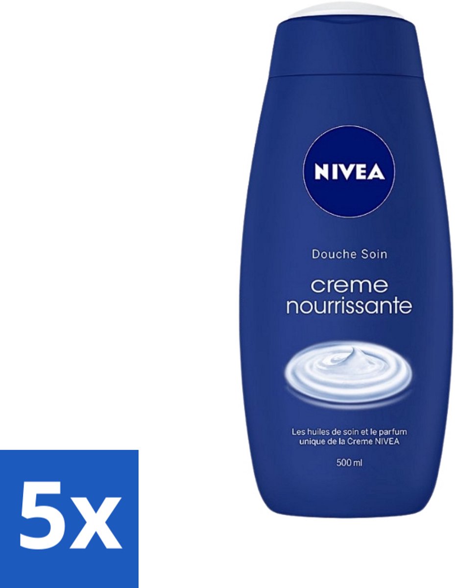 5 x Nivea - Crème Care - Crème Bad - Unieke Nivea Crème Geur - 750 ml - Douchecrème - Crème Bad - Huid Verzorging - Hydratatie - Verzorgende Oliën