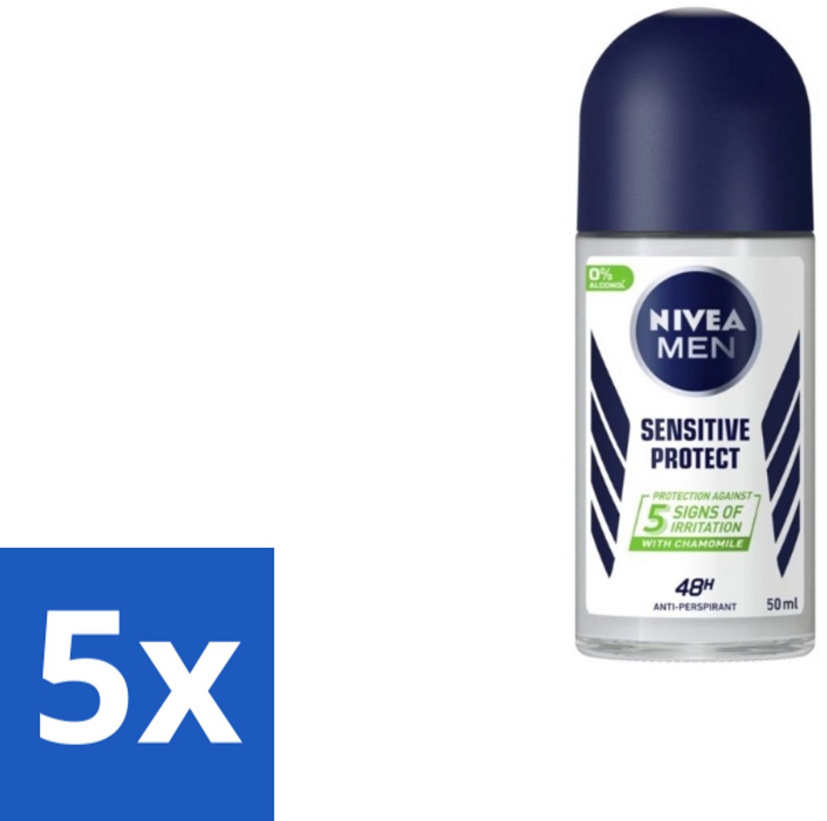 5 x Nivea - Men - Deodorant - Roller - Sensitive Protect - 50 ml - Gevoelige Huid - Deodorant Roller - 48 Uur Bescherming - Zweet En Geur - Kamille Extract