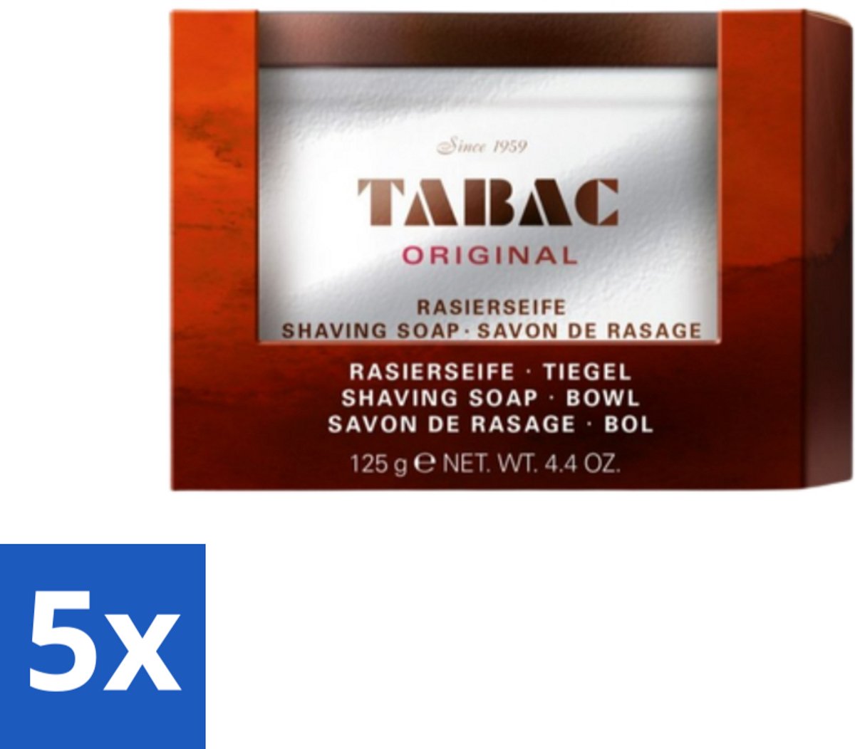5 x Tabac Original - Scheerzeep in Pot - Rijke schuimvorming - 125 gr - Scheerzeep - Scheerbeurt - Schuim - Huidhydratatie - Tabak Geur