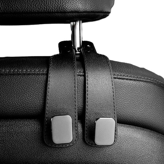 Universele Autostoelhoofdsteunhaak – Verborgen Metalen Haak | Sterke Draagcapaciteit | Zwart – 15,5 × 9 cm