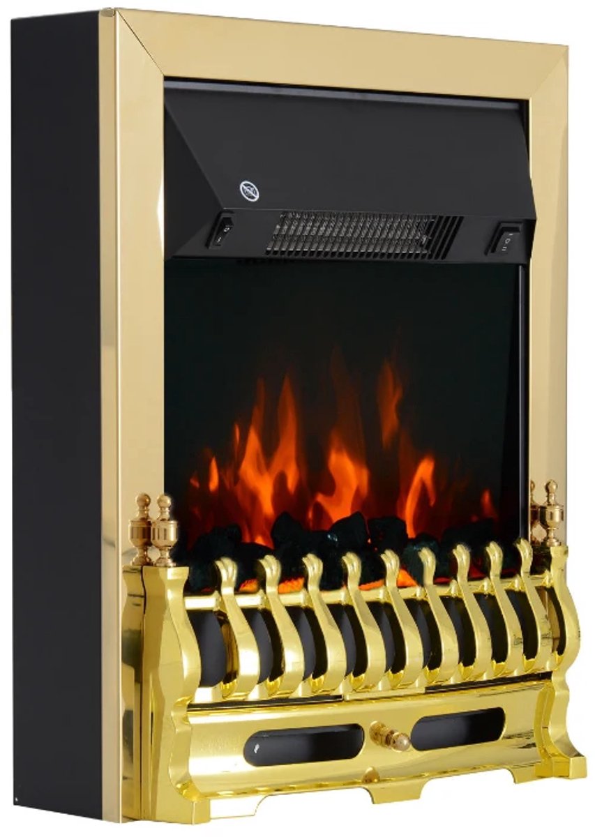 Sfeerhaard Elektrisch - Haard met Verwarming - LED-vlameffect - 1000/2000W - Openhaard - Decoratieve Haardkachel - Kachel Vrijstaand - Goud